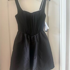 City Studio Black Mini Dress with Pearl Detail